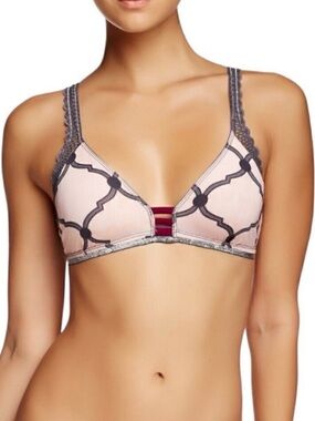 NWT Maaji Intimates Lace Trim Satin Bralette Sz L Pink Grey Printed Lingerie